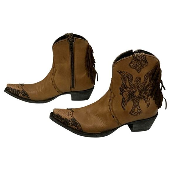 Old Gringo Sonoya 6" Ankle Booties Tan Leather & Python Inlay Size 8 With Box - Picture 6 of 12